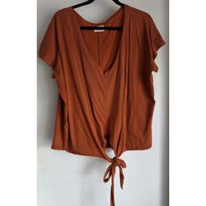 Free Label Women's Blouse M Orange Front Tie Top Breathable Lightweight Casual